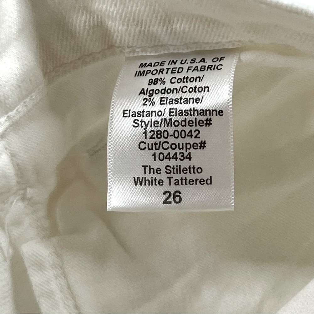 Current Elliot The Stiletto White Tattered Distressed Jeans Size 26 NWT - Picture 12 of 12